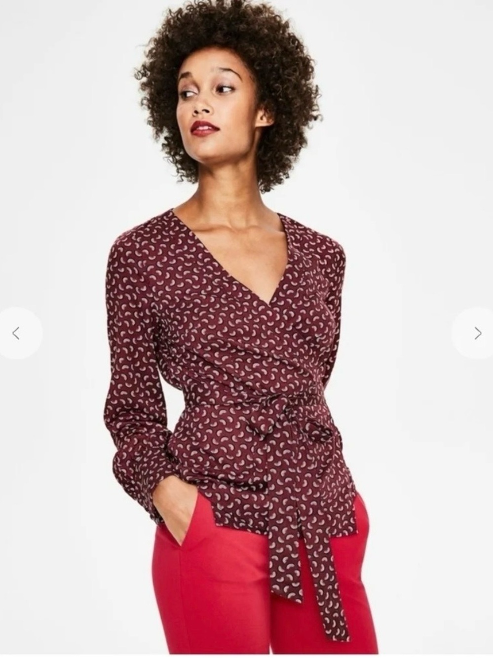Boden Belle Wrap Tie Waist Maroon Rainbow Long Sleeve Top Size 8R